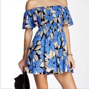 FREE PEOPLE Louise Blue Floral Off Shoulder Dress